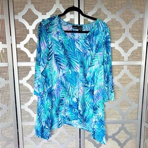 Sans Studio Blue and Green Leaf Print Blouse